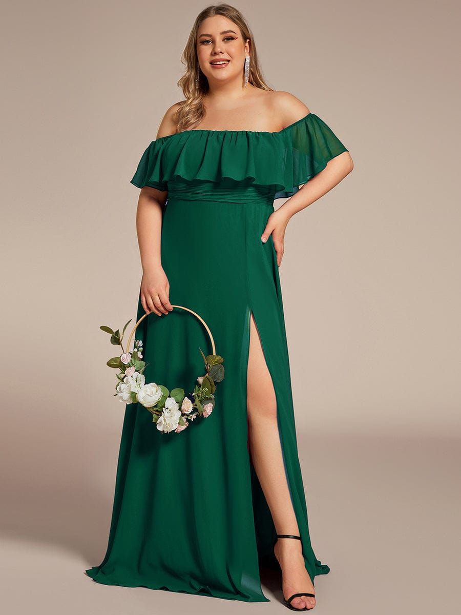 Plus Size Off-The-Shoulder Ruffle Chiffon Bridesmaid Dress