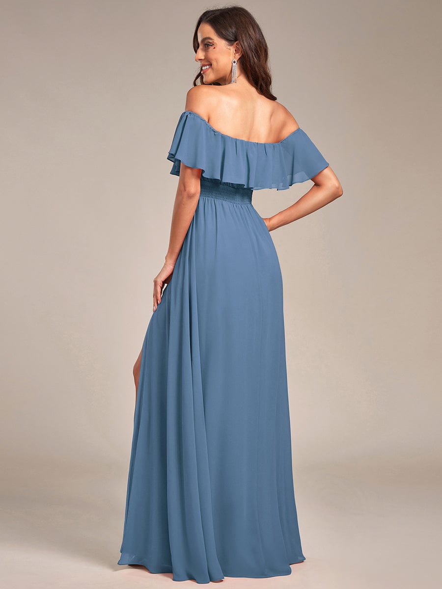 Custom Size Women's Off-The-Shoulder Ruffle Thigh Split Bridesmaid Dresses