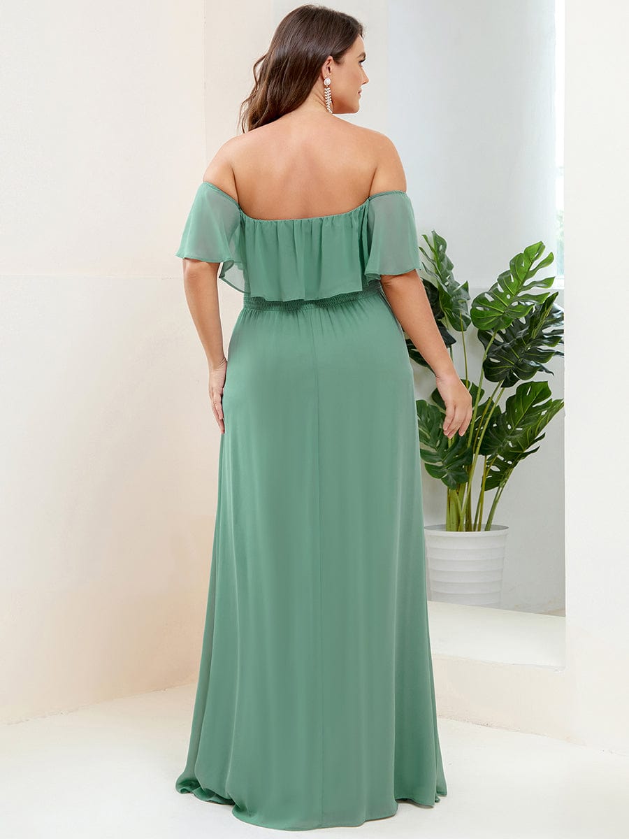 Plus Size Off-The-Shoulder Ruffle Thigh Split Bridesmaid Dress