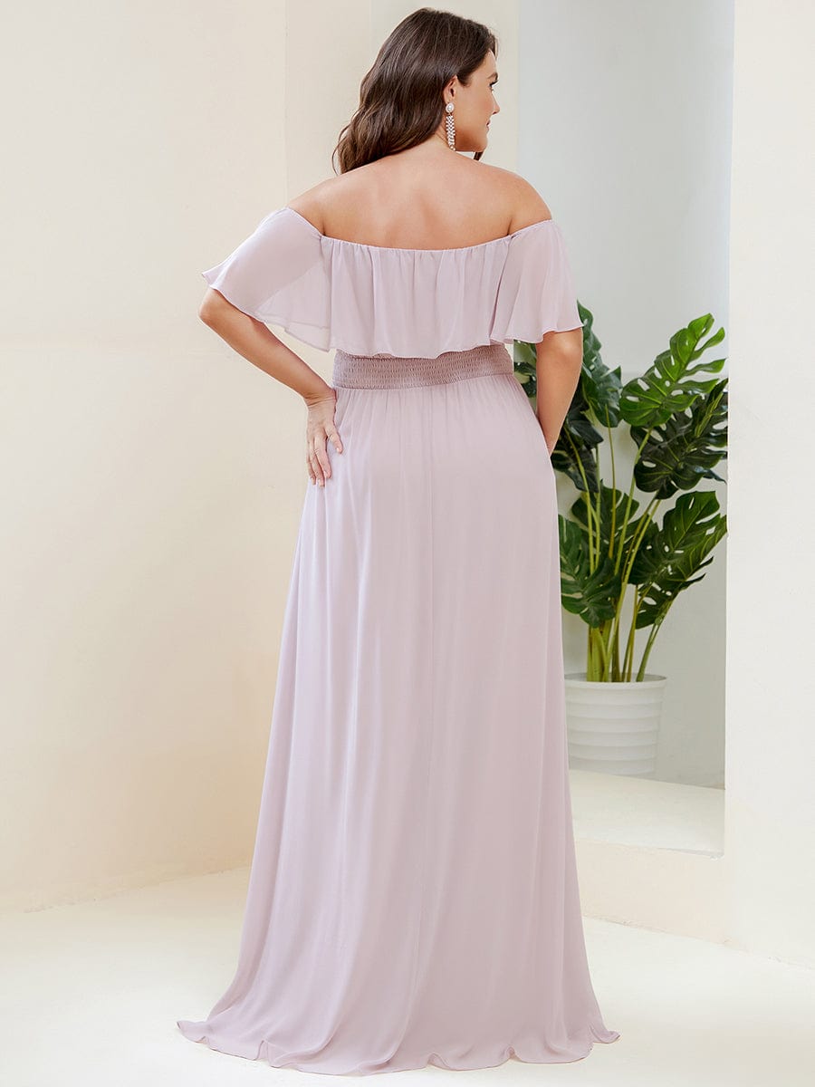 Plus Size Off-The-Shoulder Ruffle Thigh Split Bridesmaid Dress