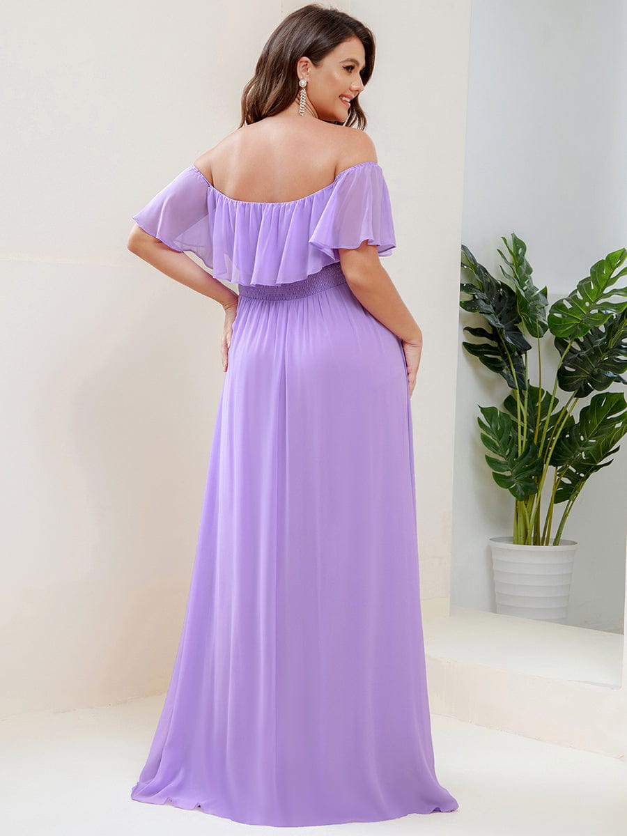 Plus Size Off-The-Shoulder Ruffle Thigh Split Bridesmaid Dress