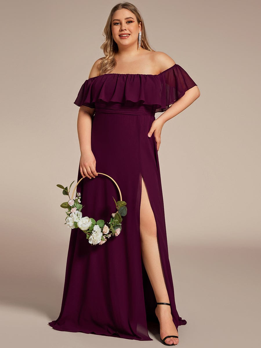 Custom Size Women's Off-The-Shoulder Ruffle Thigh Split Bridesmaid Dresses