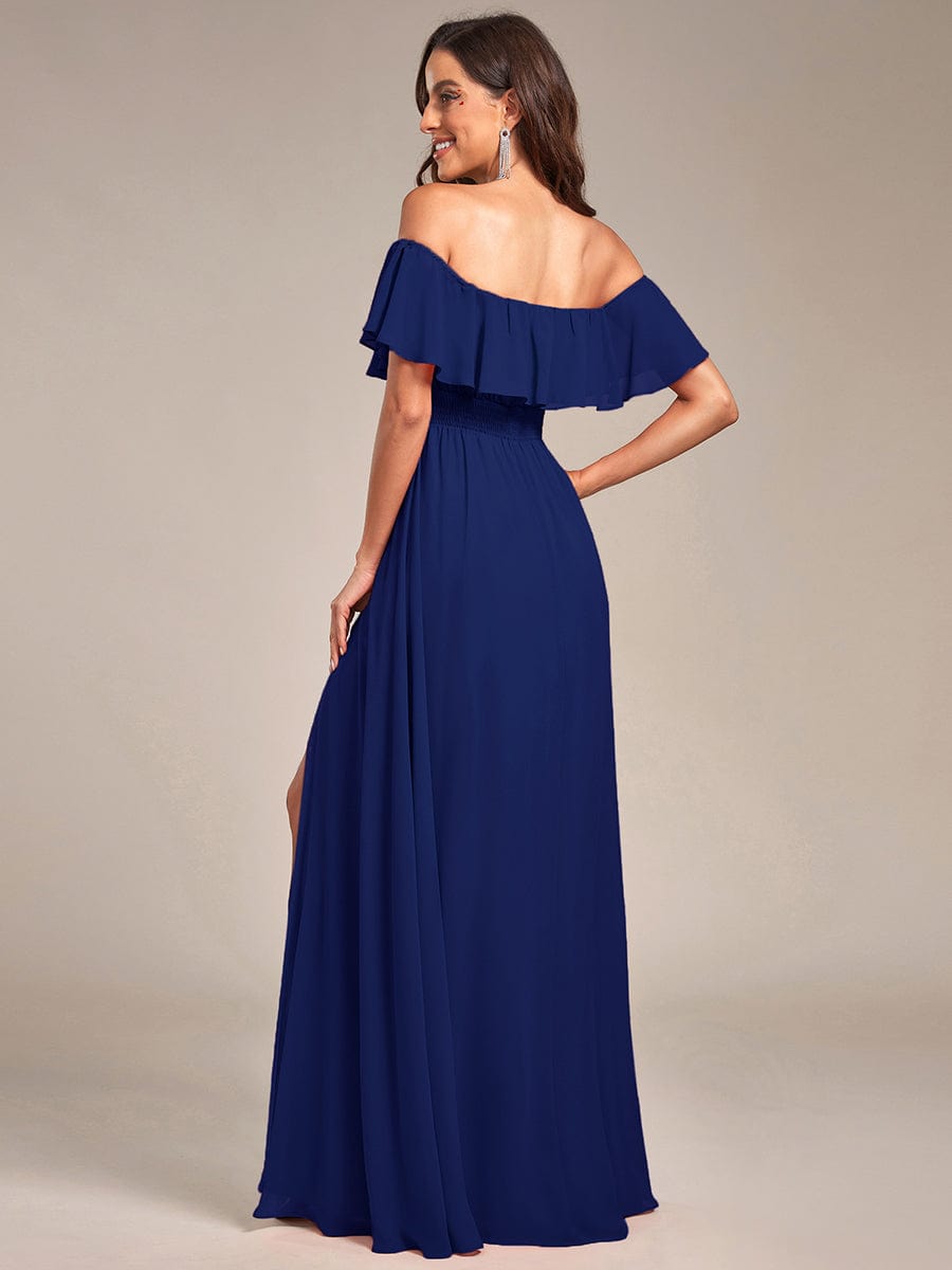 Custom Size Women's Off-The-Shoulder Ruffle Thigh Split Bridesmaid Dresses