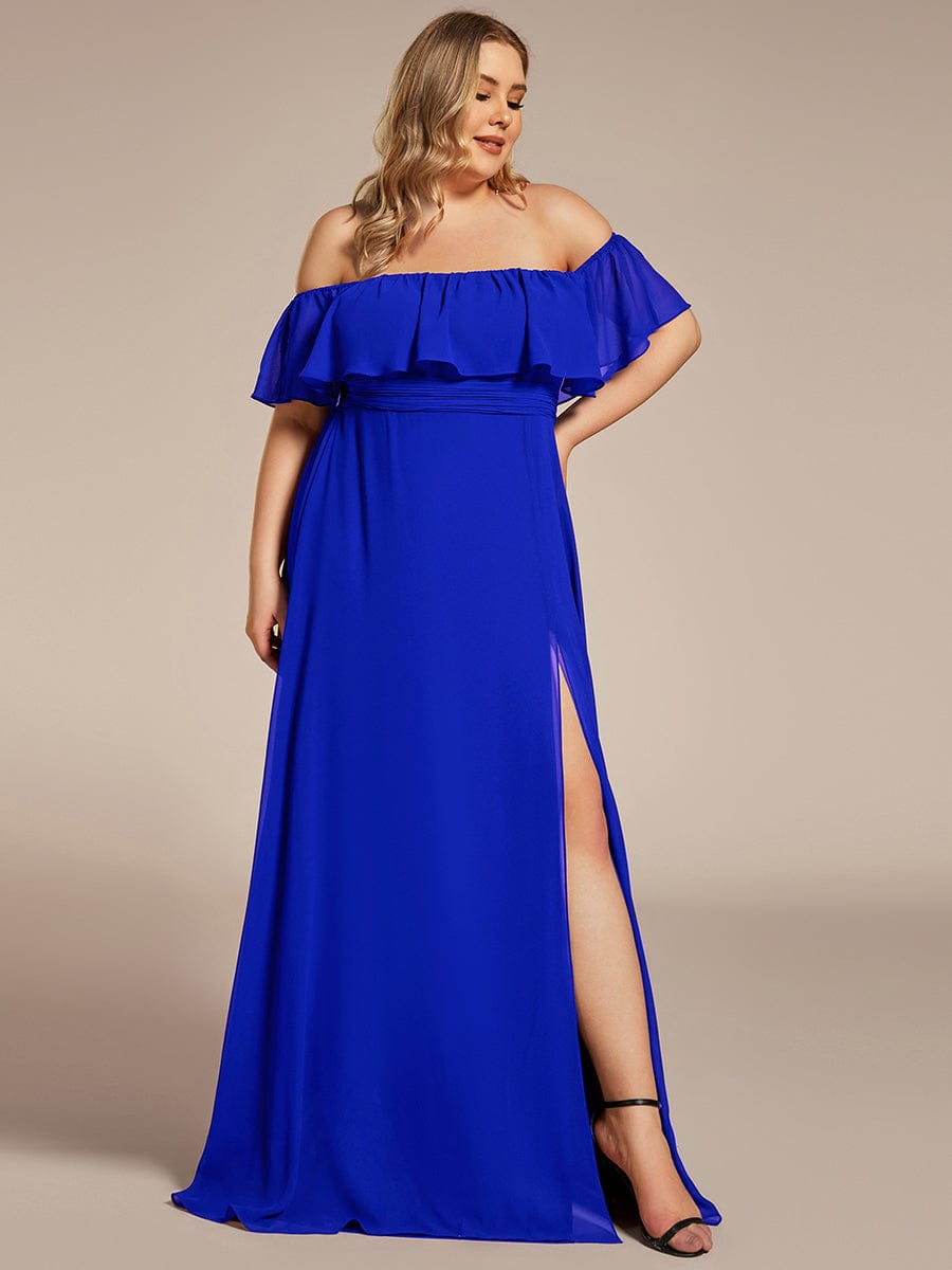 Custom Size Women's Off-The-Shoulder Ruffle Thigh Split Bridesmaid Dresses