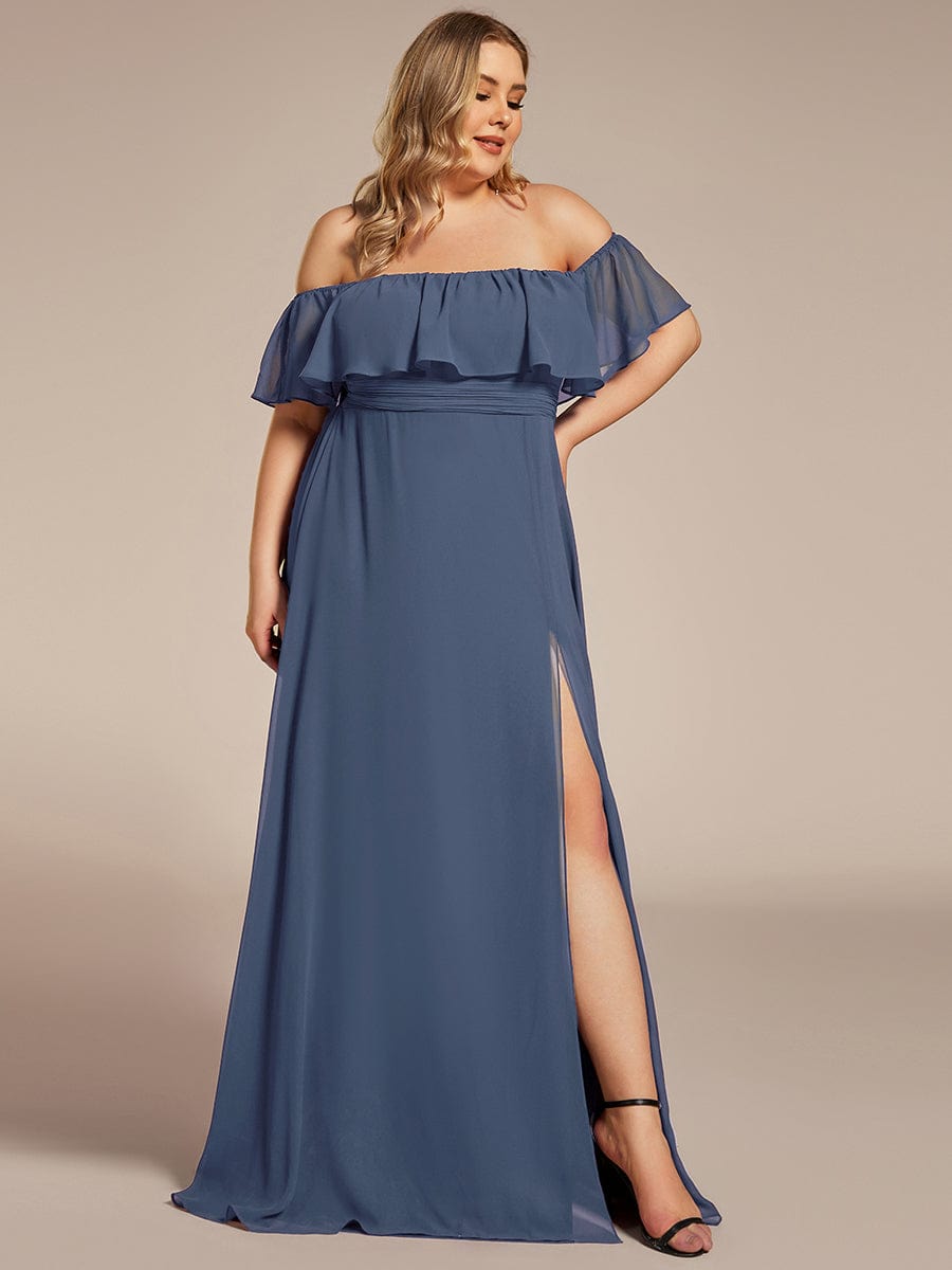 Custom Size Women's Off-The-Shoulder Ruffle Thigh Split Bridesmaid Dresses