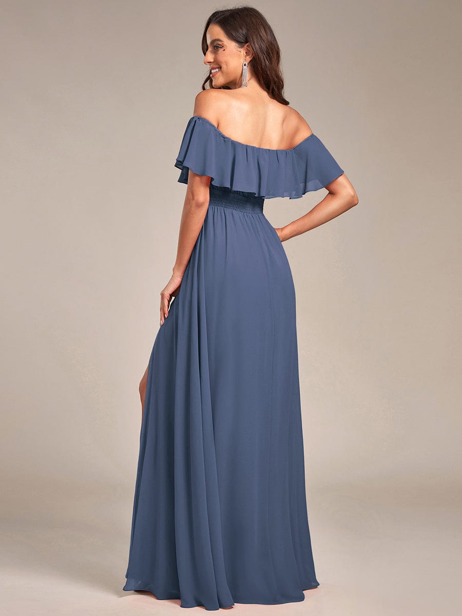 Custom Size Women's Off-The-Shoulder Ruffle Thigh Split Bridesmaid Dresses