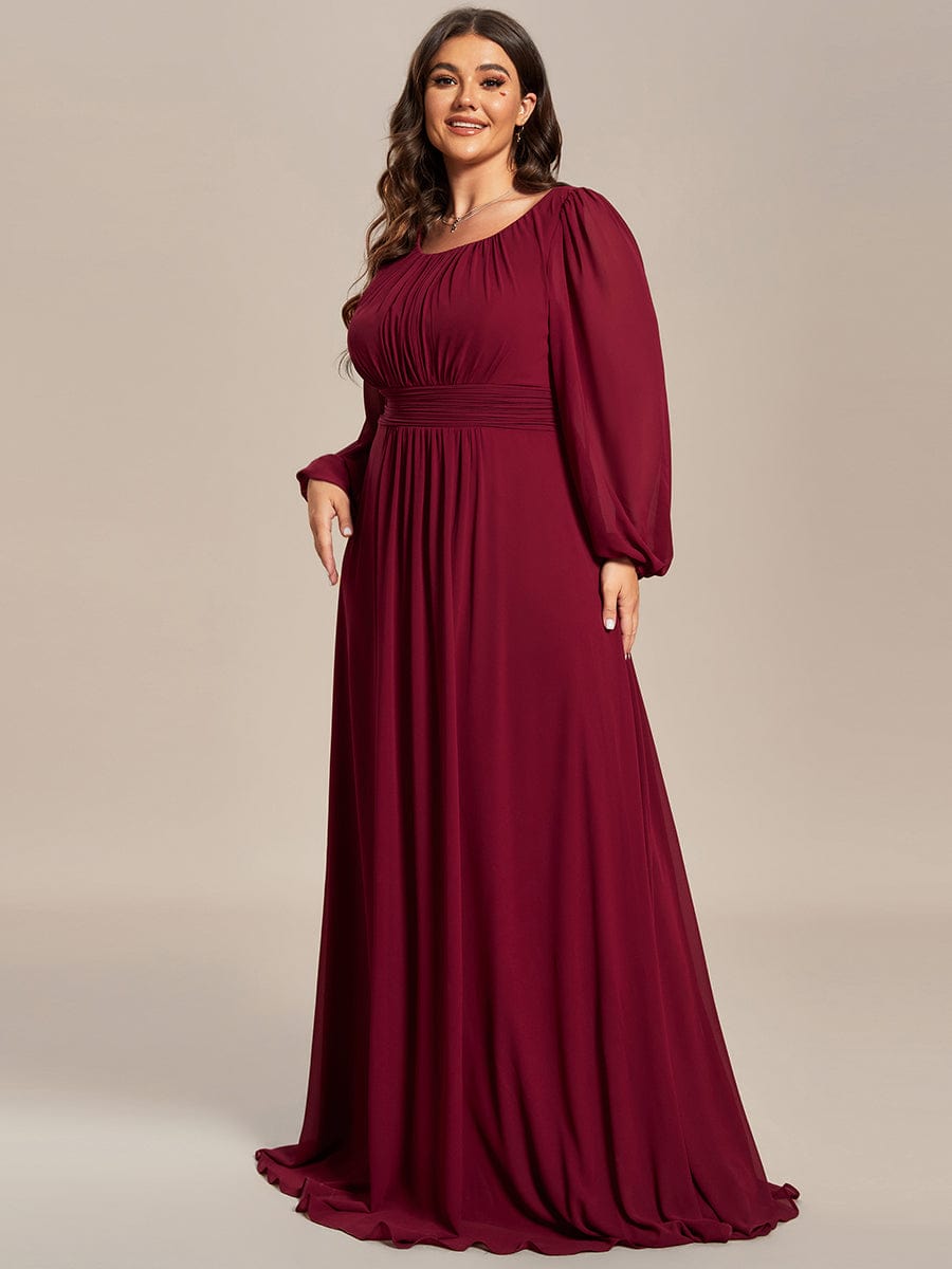 Plus Size Sheer Long Sleeve Pleated Floor Length Bridesmaid Dress