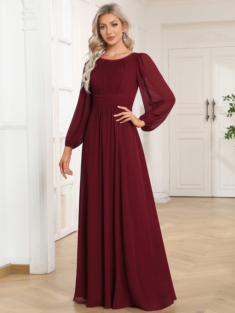 Chiffon Long Sleeve Pleated Floor Length Bridesmaid Dress