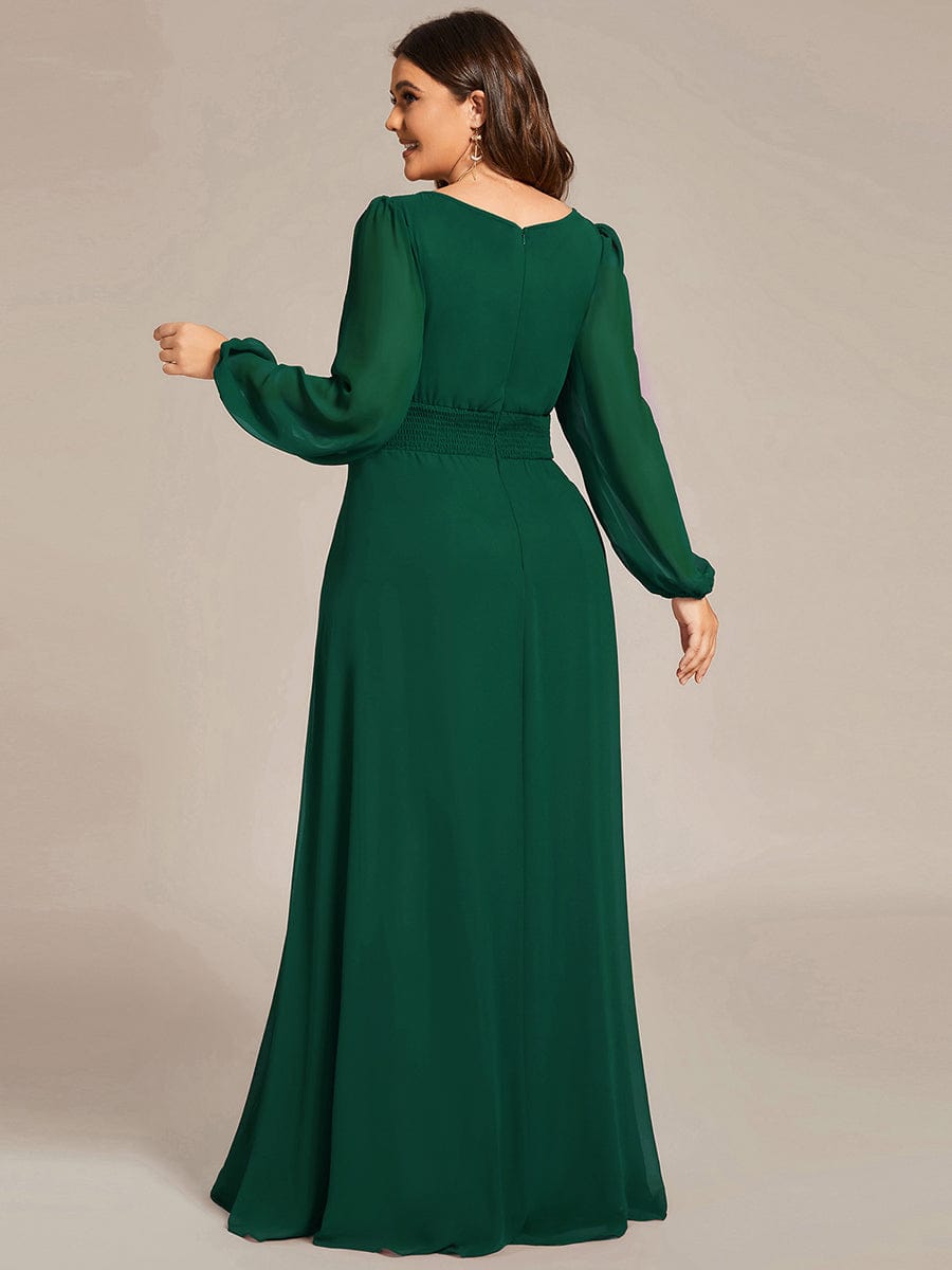 Plus Size Sheer Long Sleeve Pleated Floor Length Bridesmaid Dress