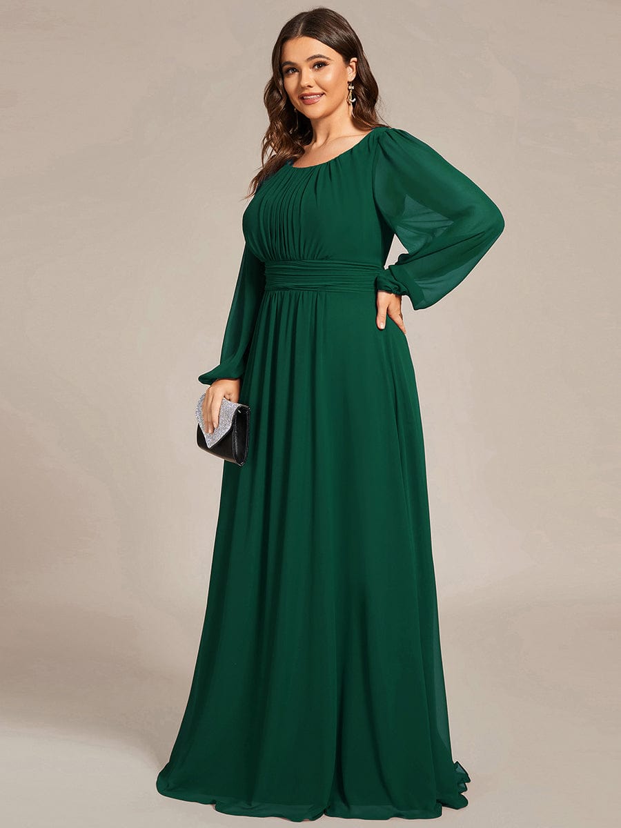 Plus Size Sheer Long Sleeve Pleated Floor Length Bridesmaid Dress