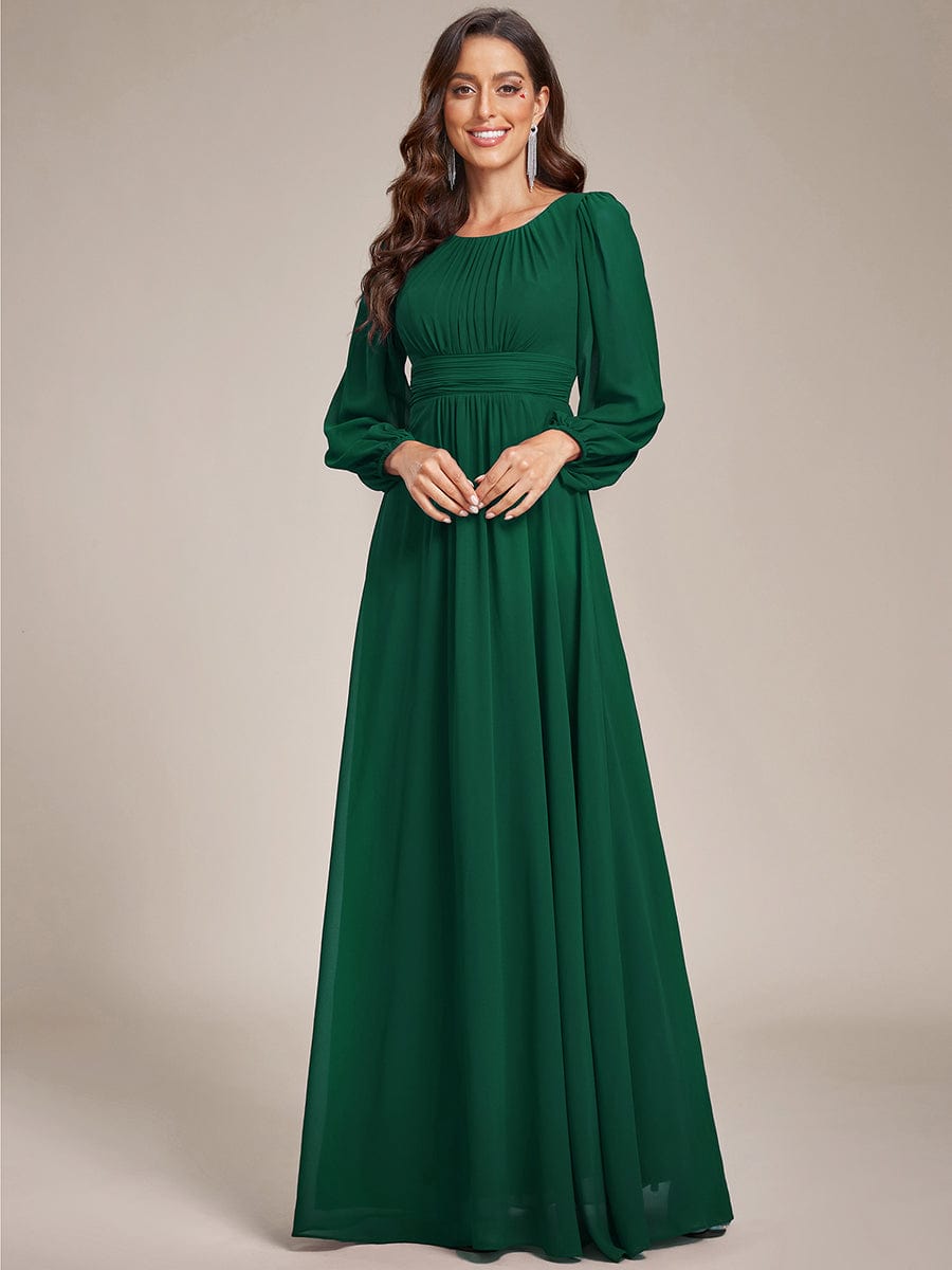 Chiffon Long Sleeve Pleated Floor Length Bridesmaid Dress