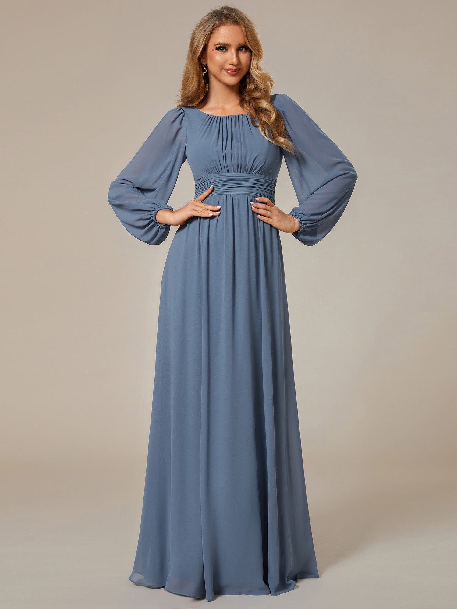 Custom Size See-Through Puff Sleeve Chiffon Bridesmaid Dress