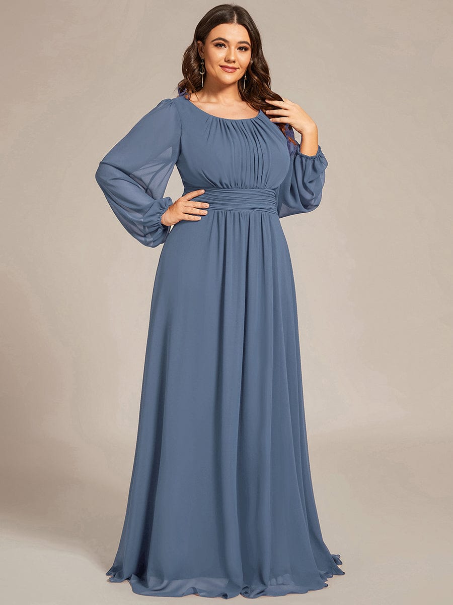 Plus Size Sheer Long Sleeve Pleated Floor Length Bridesmaid Dress