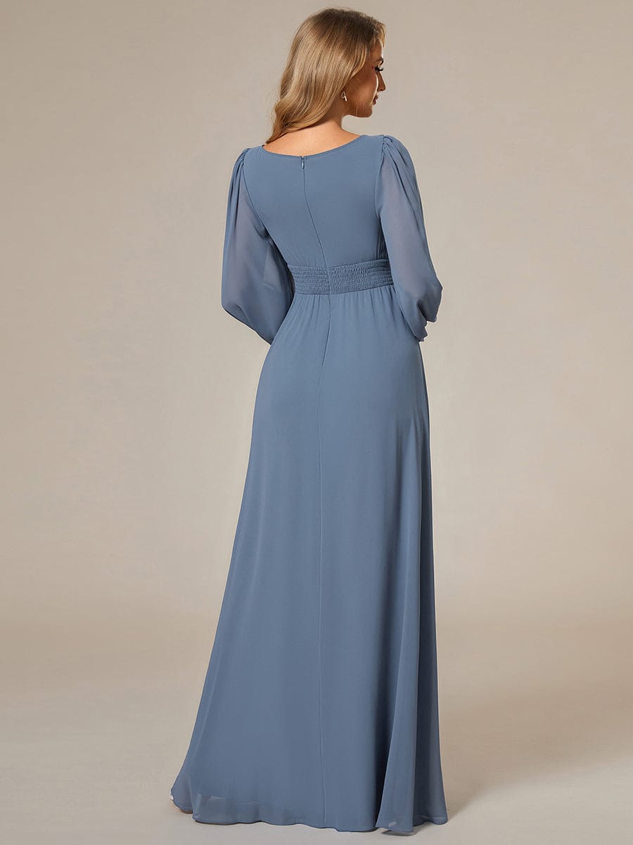 Chiffon Long Sleeve Pleated Floor Length Bridesmaid Dress