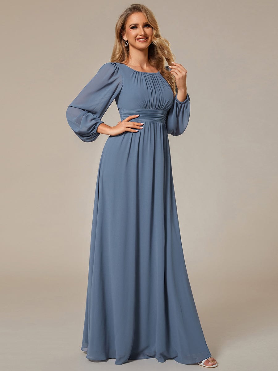 Chiffon Long Sleeve Pleated Floor Length Bridesmaid Dress