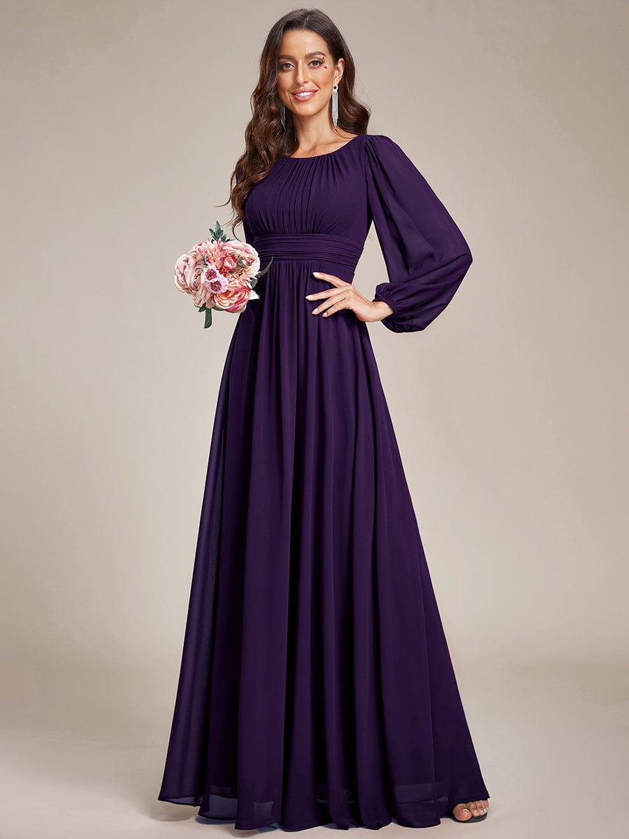 Chiffon Long Sleeve Pleated Floor Length Bridesmaid Dress