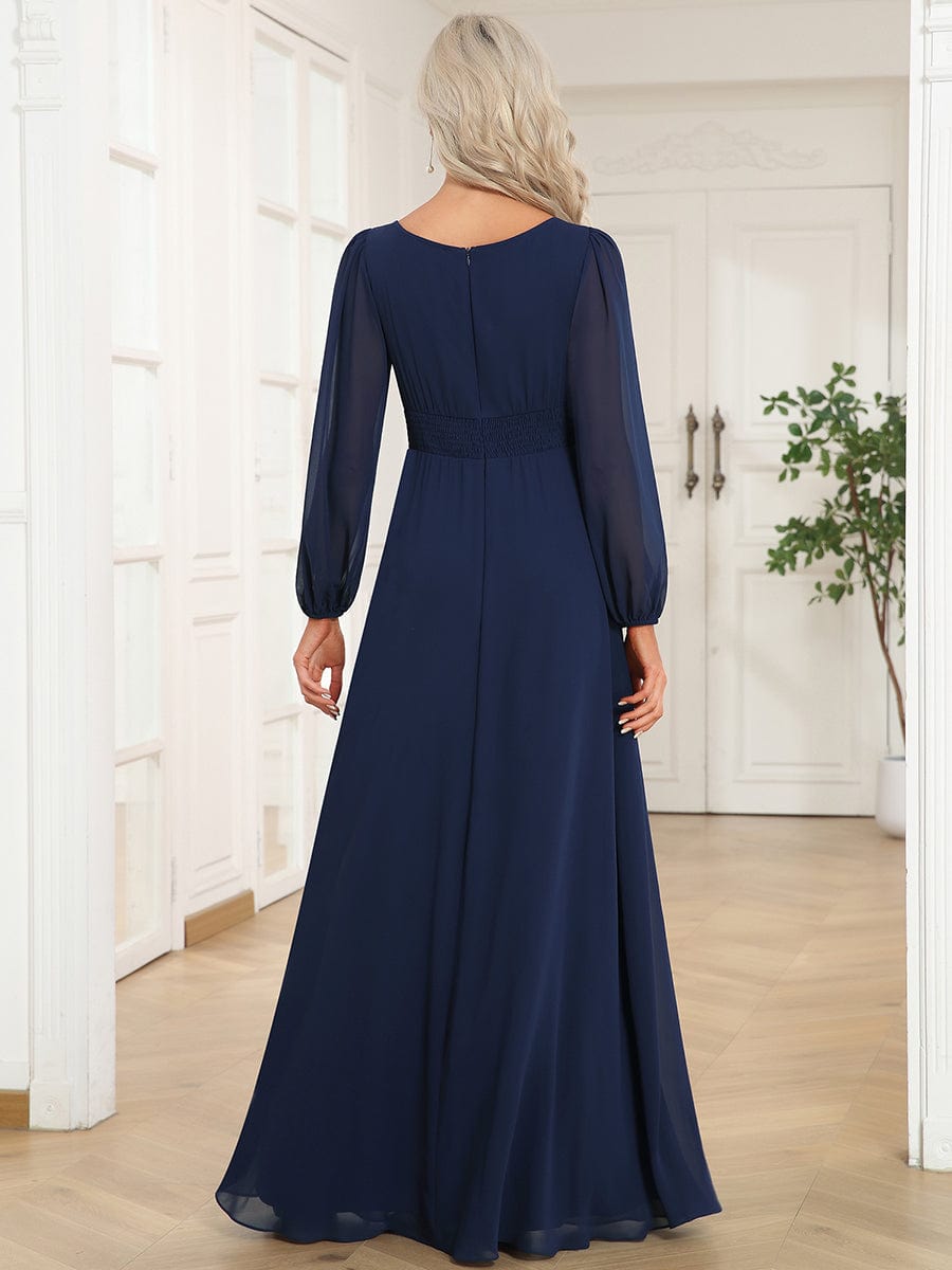 Chiffon Long Sleeve Pleated Floor Length Bridesmaid Dress