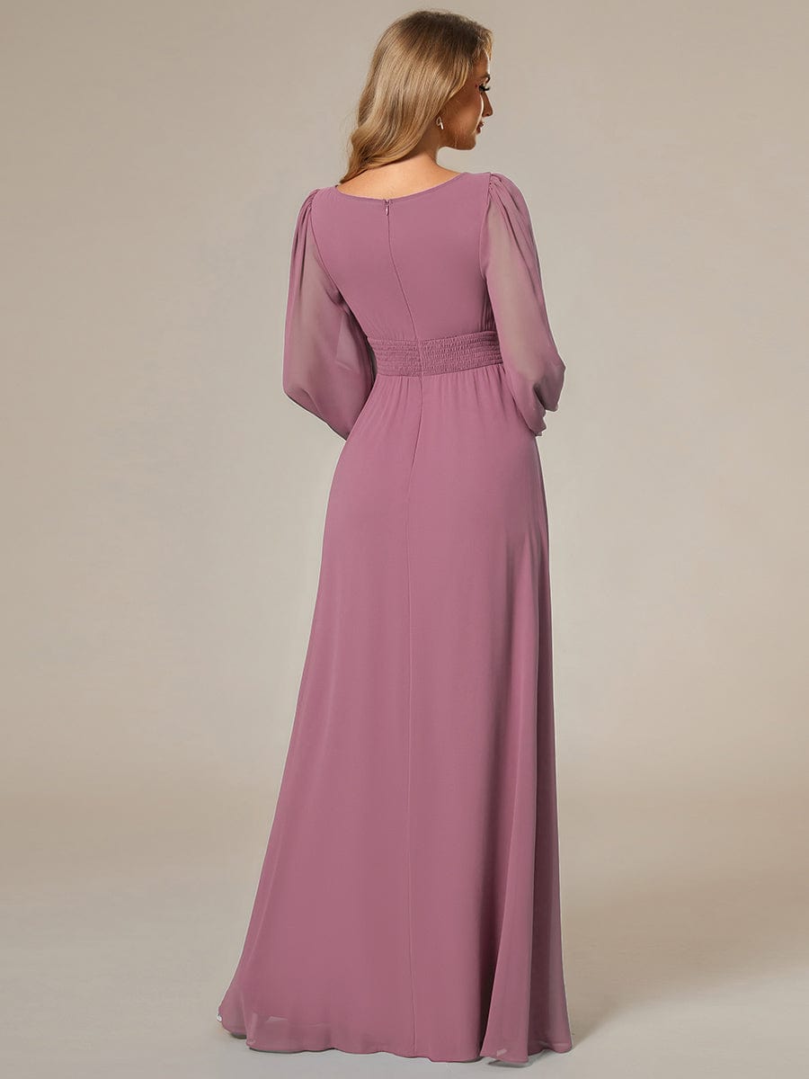 Chiffon Long Sleeve Pleated Floor Length Bridesmaid Dress