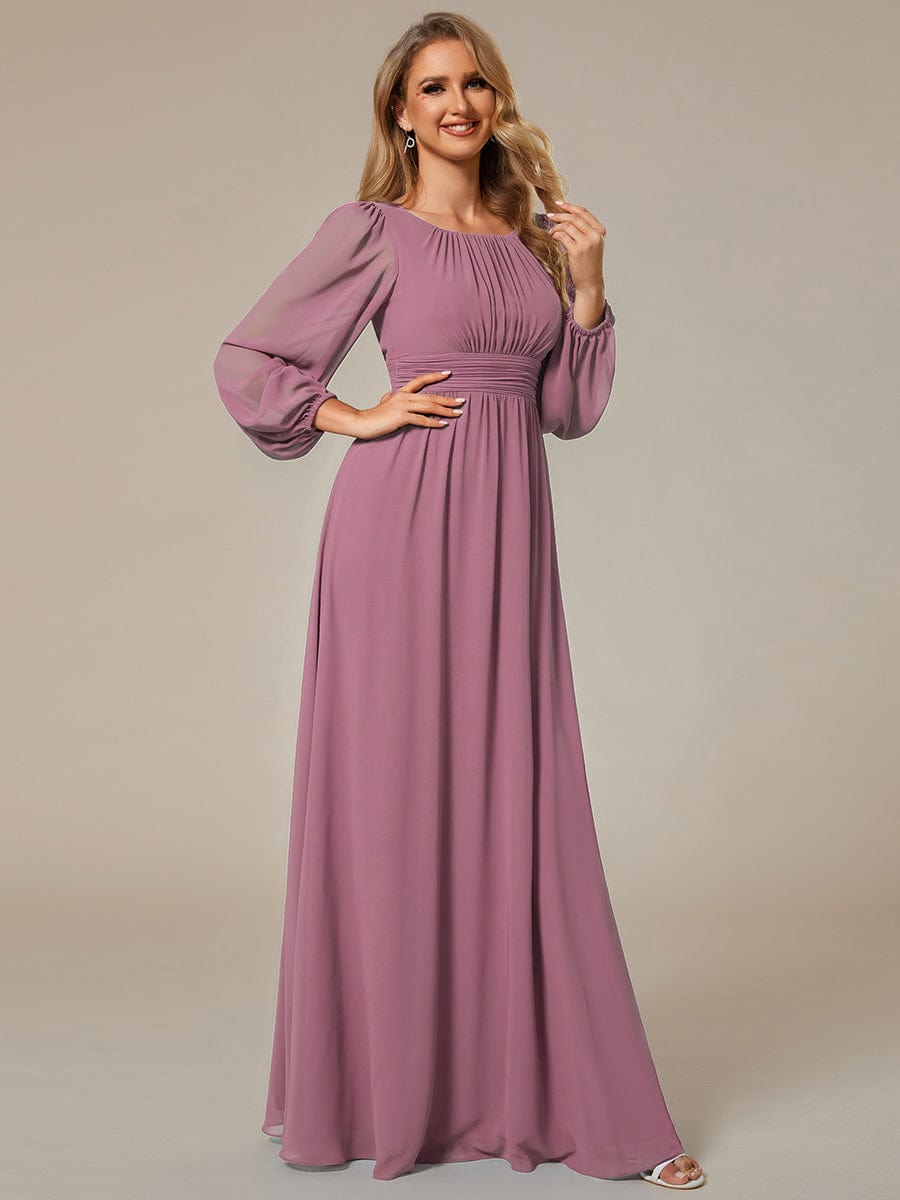 Chiffon Long Sleeve Pleated Floor Length Bridesmaid Dress