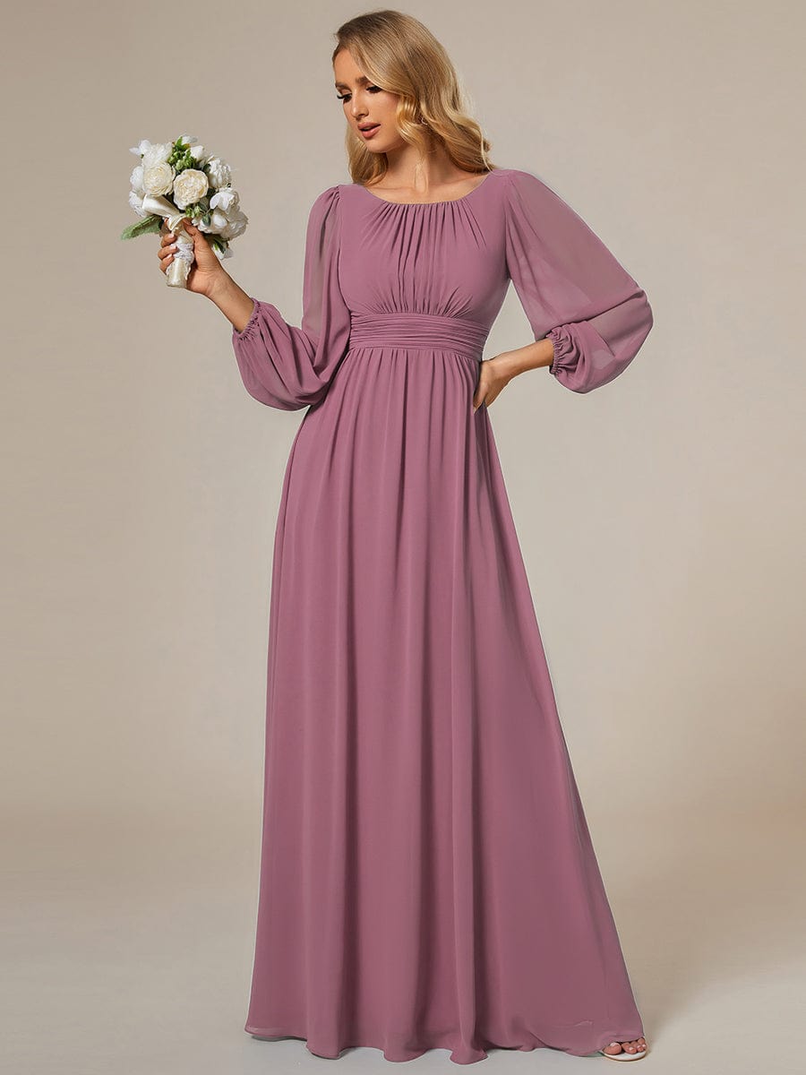 Chiffon Long Sleeve Pleated Floor Length Bridesmaid Dress