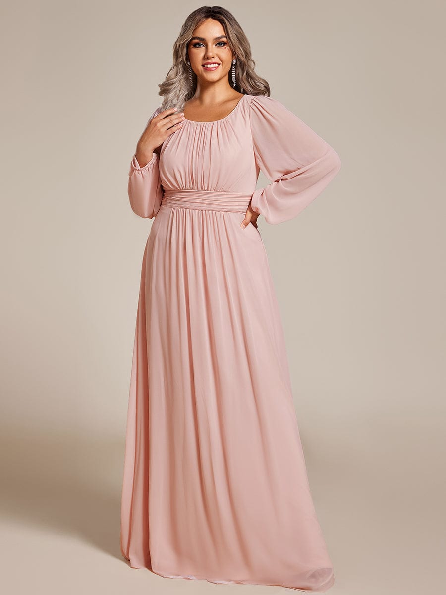 Plus Size Sheer Long Sleeve Pleated Floor Length Bridesmaid Dress