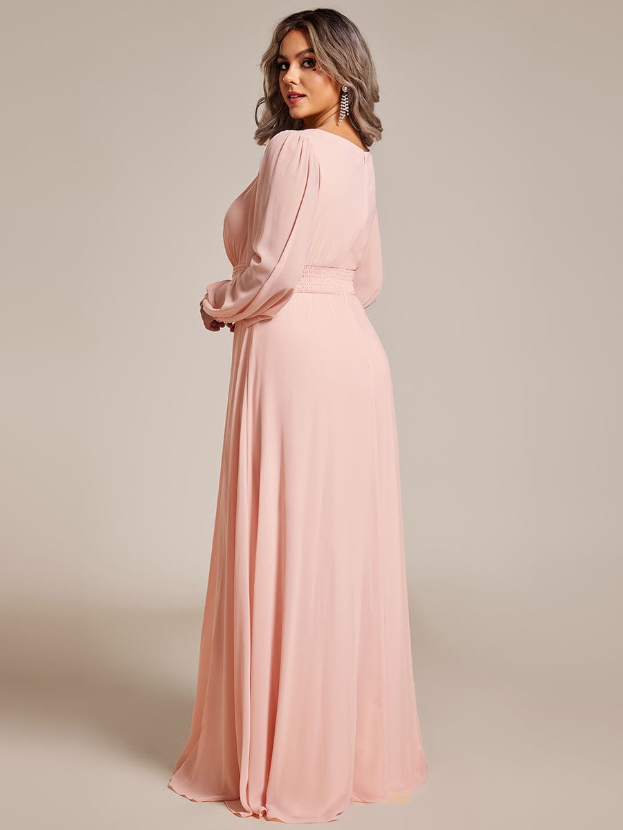 Plus Size Sheer Long Sleeve Pleated Floor Length Bridesmaid Dress