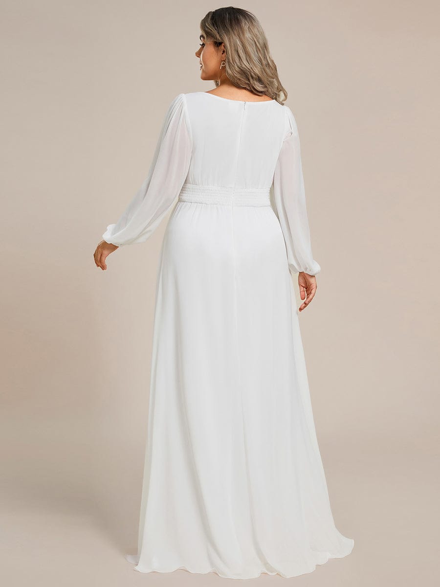 Plus Size Sheer Long Sleeve Pleated Floor Length Bridesmaid Dress