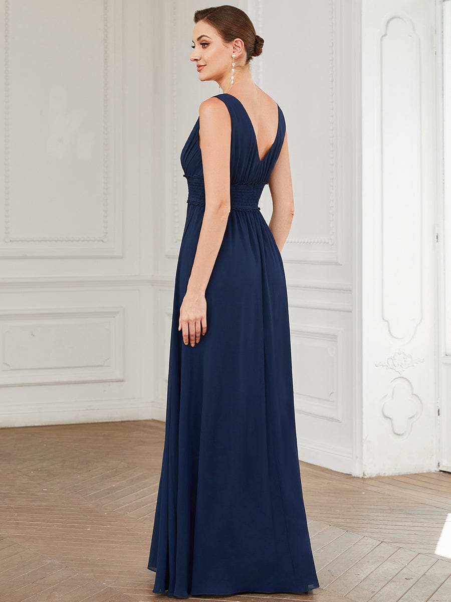 V-Neck Sleeveless Front Slit Pleated Chiffon Bridesmaid Dress