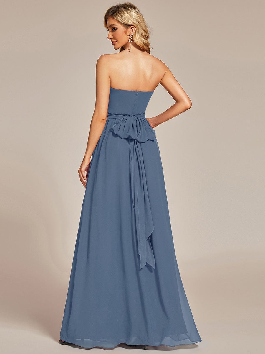 Multiway Chiffon Pleated Strapless Floor Length Bridesmaid Dress