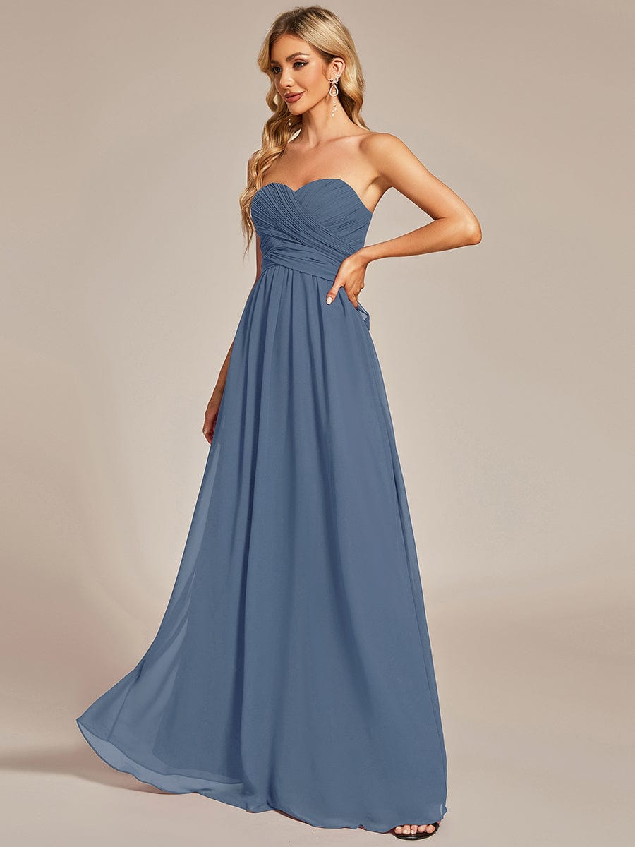 Multiway Chiffon Pleated Strapless Floor Length Bridesmaid Dress