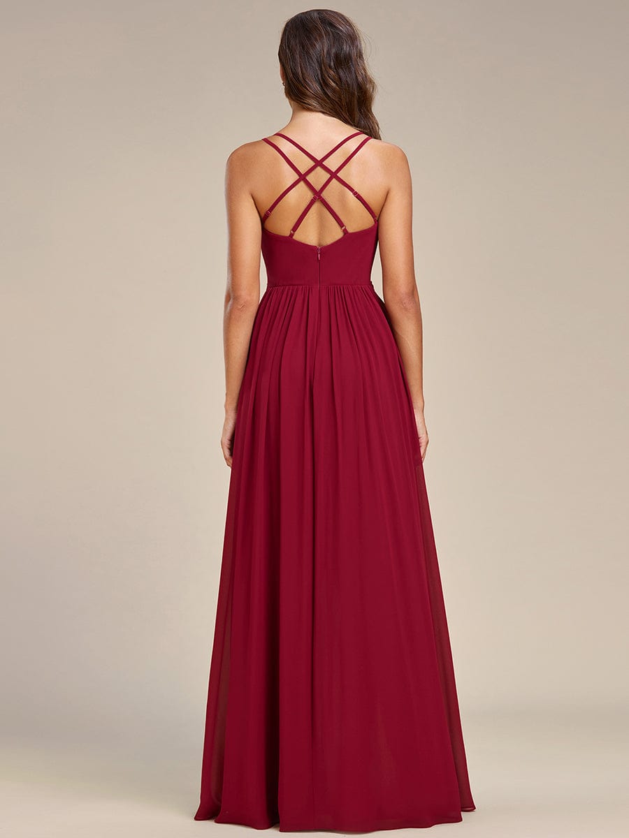 Chiffon Sweetheart Spaghetti Strap Ruffled Front Slit A-Line Bridesmaid Dress