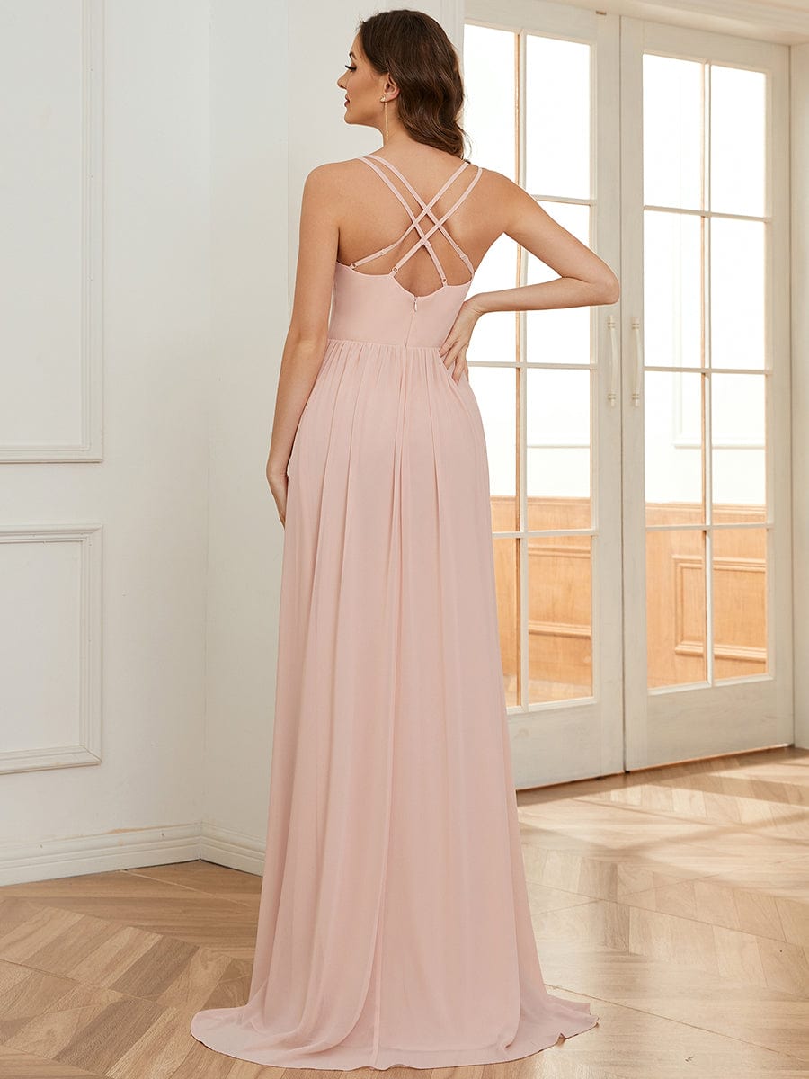 Chiffon Sweetheart Spaghetti Strap Ruffled Front Slit A-Line Bridesmaid Dress