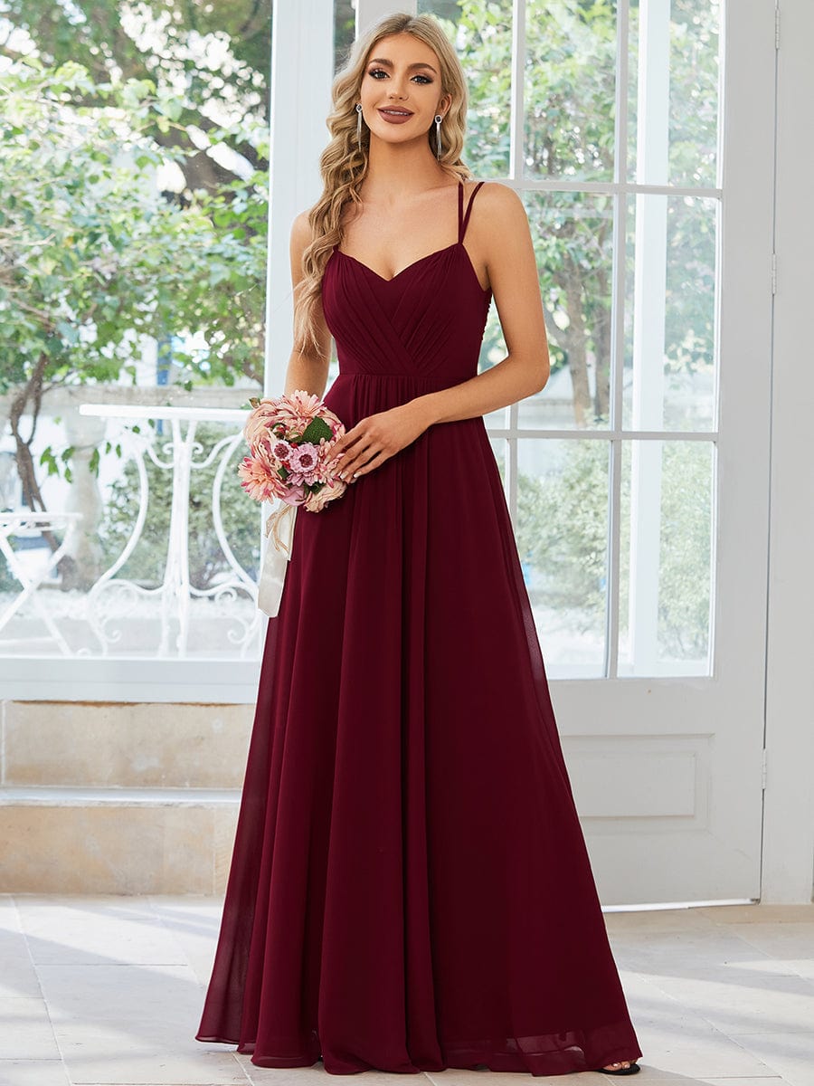 Chiffon and Lace Open Back Bridesmaid Dress with Spaghetti Straps