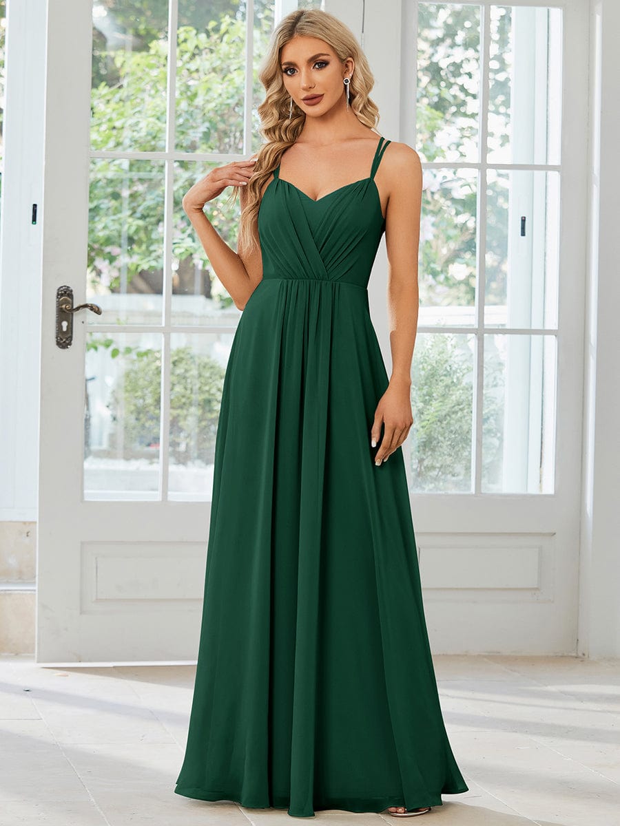 Chiffon and Lace Open Back Bridesmaid Dress with Spaghetti Straps