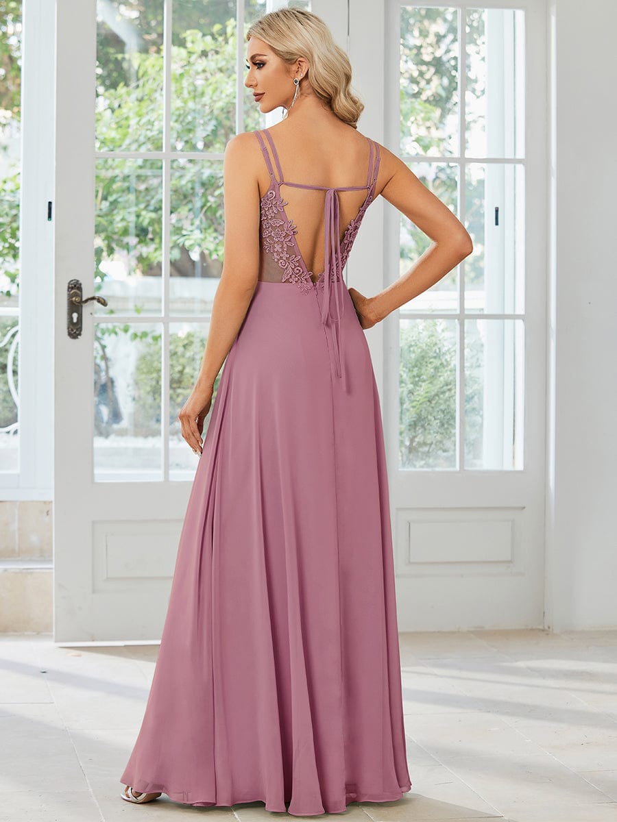 Chiffon and Lace Open Back Bridesmaid Dress with Spaghetti Straps