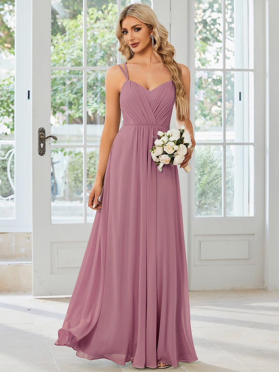 Chiffon and Lace Open Back Bridesmaid Dress with Spaghetti Straps