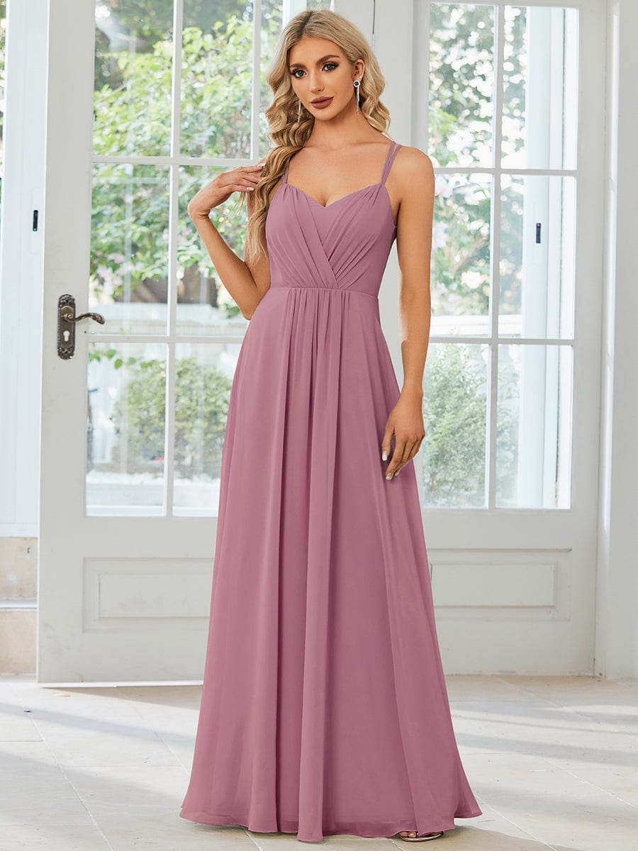 Chiffon and Lace Open Back Bridesmaid Dress with Spaghetti Straps