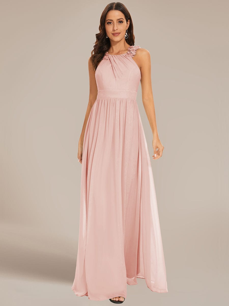 Sleeveless Floral Applique V-Neck A-Line Chiffon Bridesmaid Dress