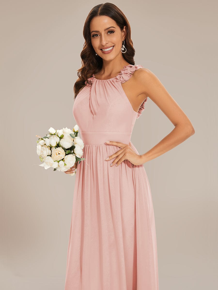 Sleeveless Floral Applique V-Neck A-Line Chiffon Bridesmaid Dress