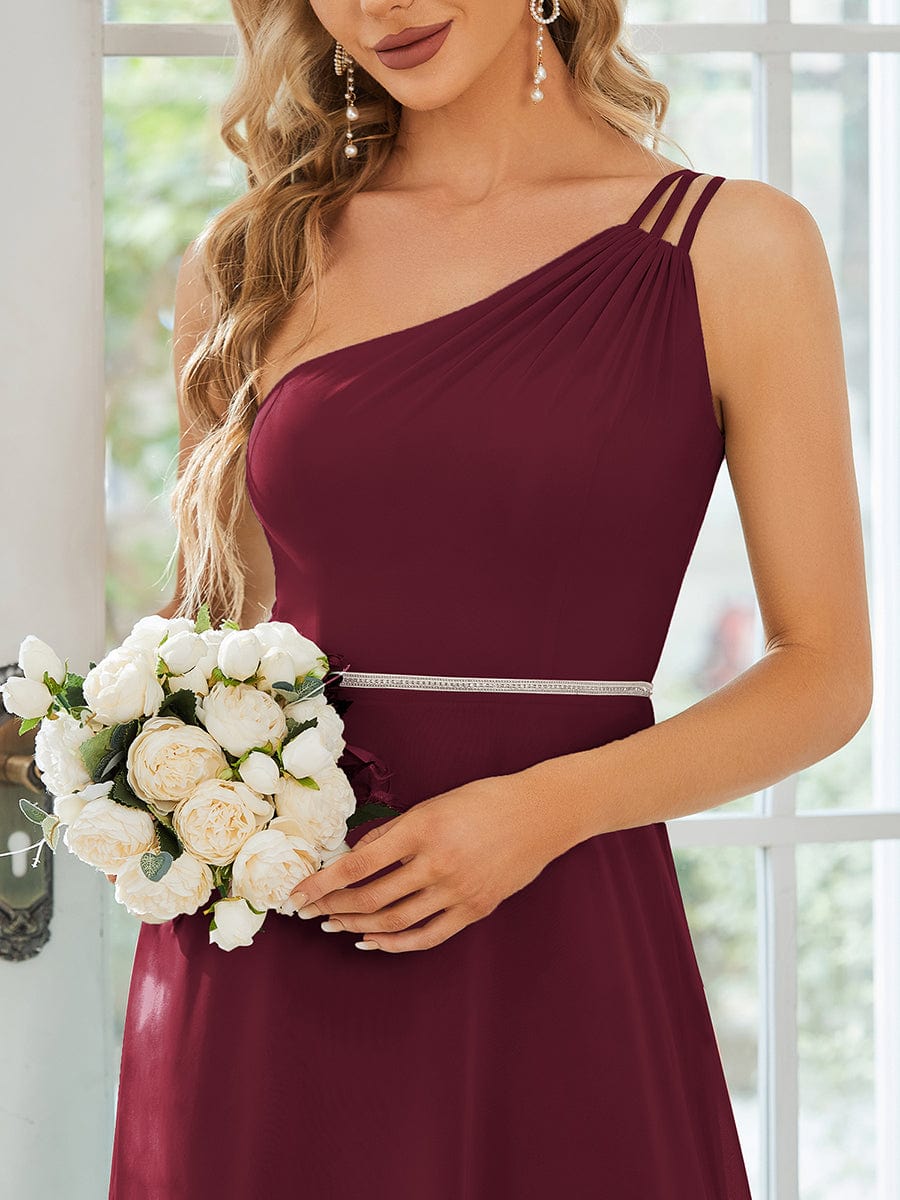 Flowy Chiffon One-Shoulder Bridesmaid Dress with Spaghetti Strap