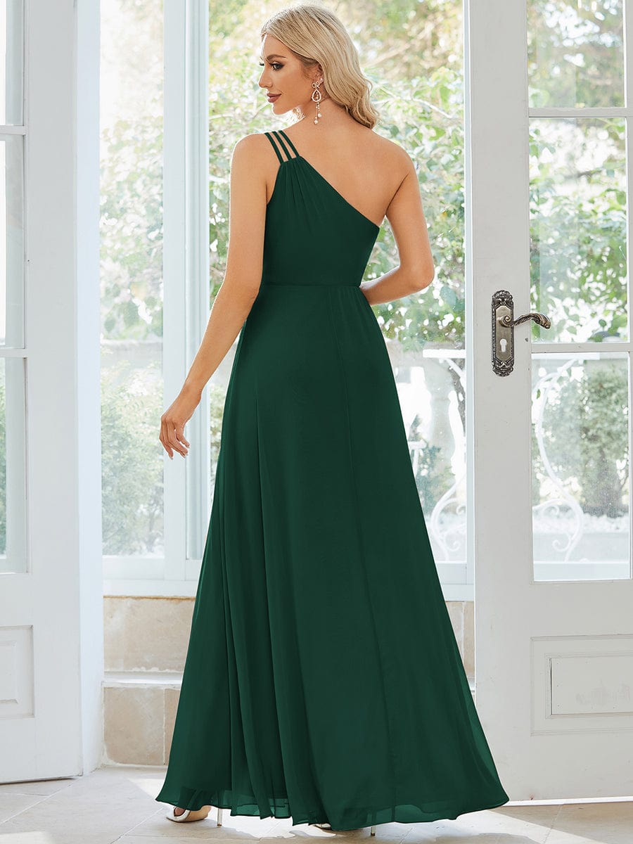 Flowy Chiffon One-Shoulder Bridesmaid Dress with Spaghetti Strap