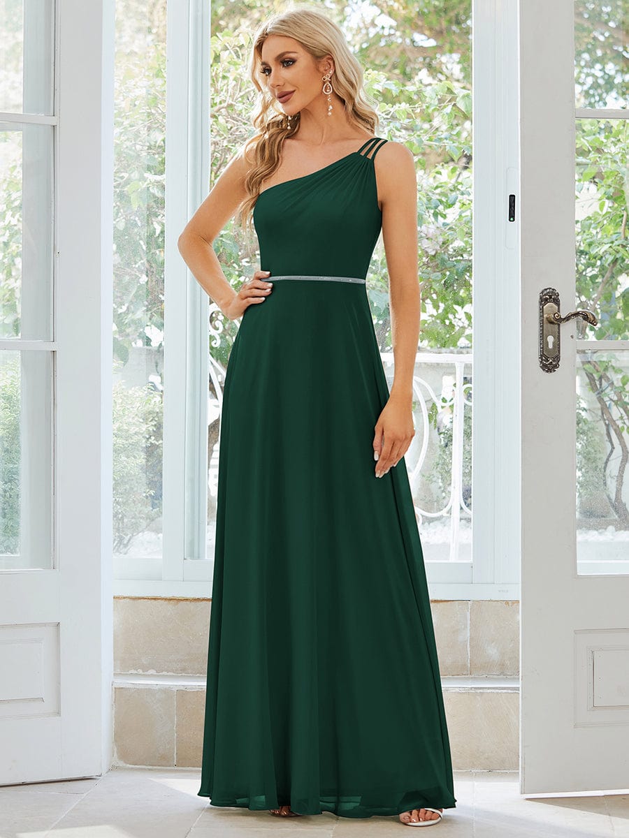 Custom Size Flowy Chiffon One-Shoulder Bridesmaid Dress with Spaghetti Strap