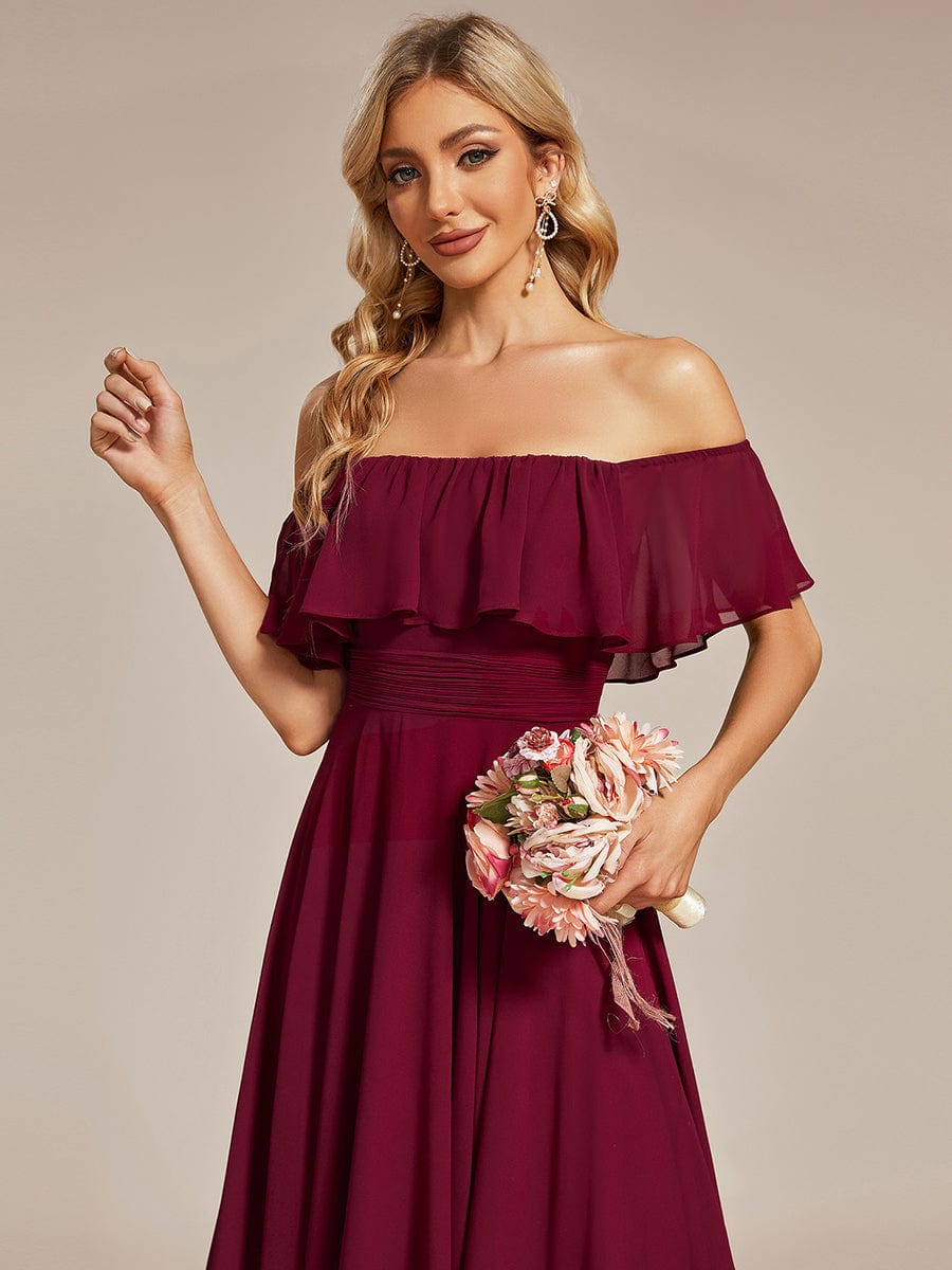 Flowy Off-The-Shoulder Bridesmaid Dress with Asymmetrical Hemline