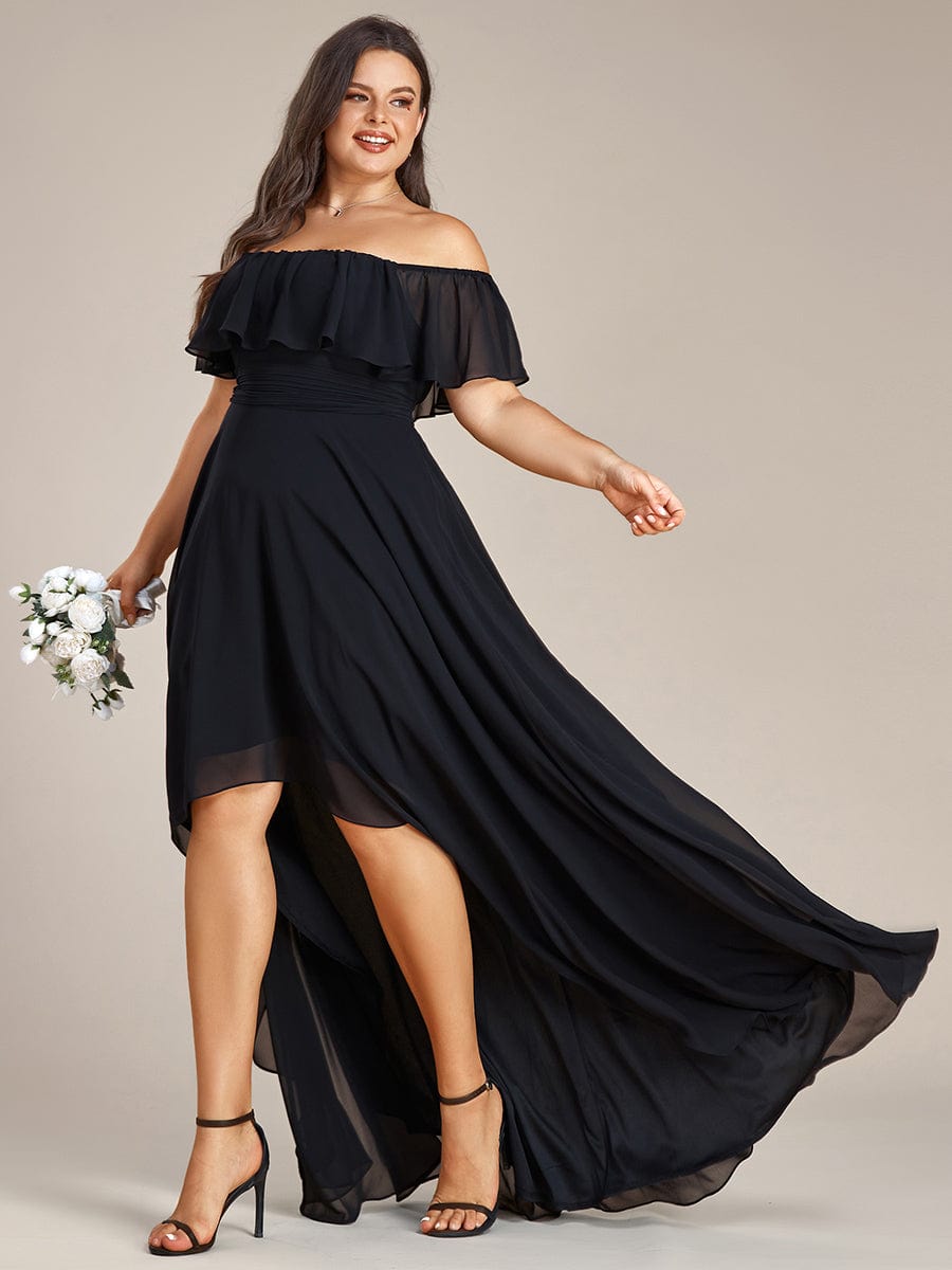 Plus Size Flowy Chiffon High-Low Off The Shoulder Bridesmaid Dress