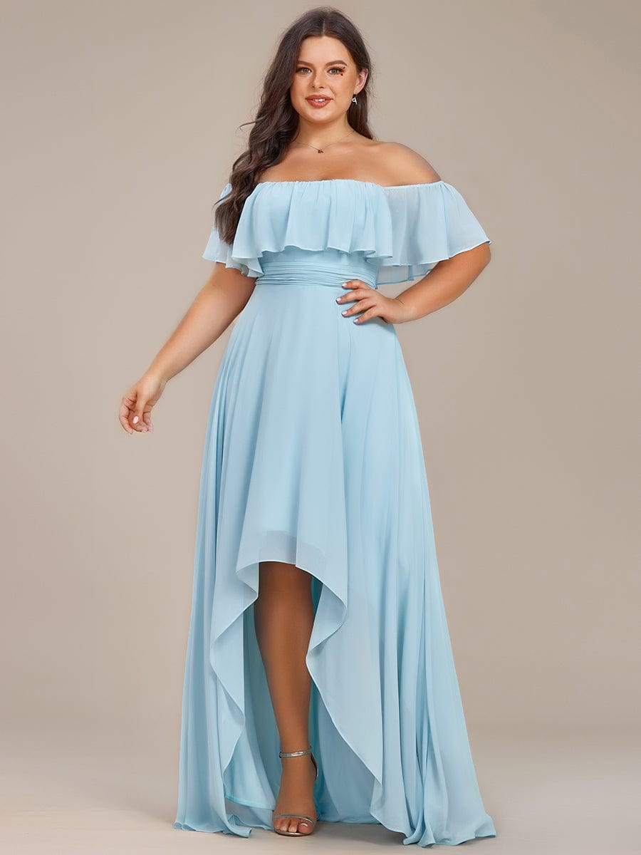 Plus Size Flowy Chiffon High-Low Off The Shoulder Bridesmaid Dress