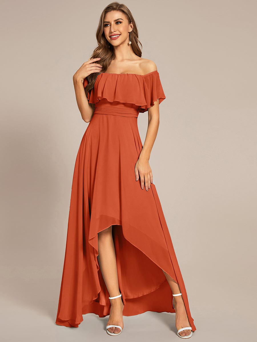 Chiffon Off-The-Shoulder High Low Bridesmaid Dress