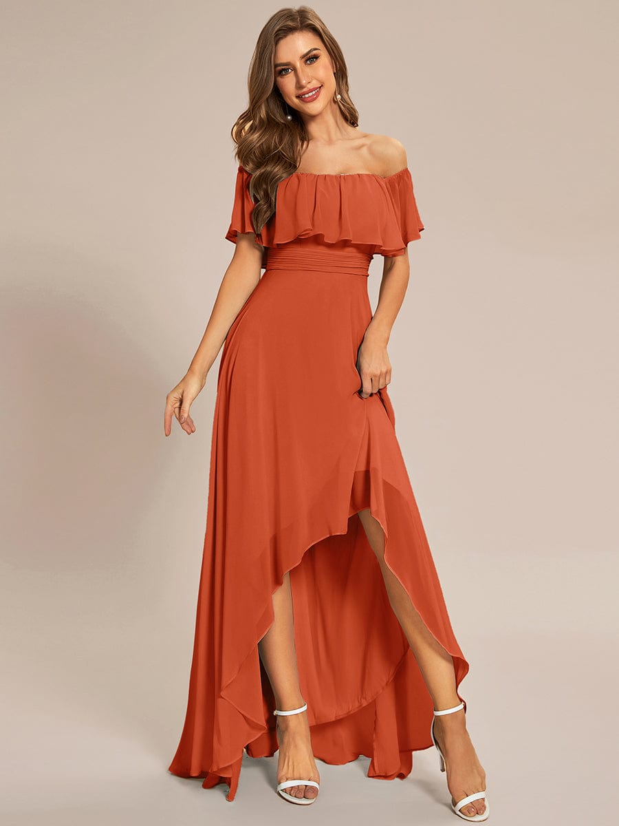 Chiffon Off-The-Shoulder High Low Bridesmaid Dress