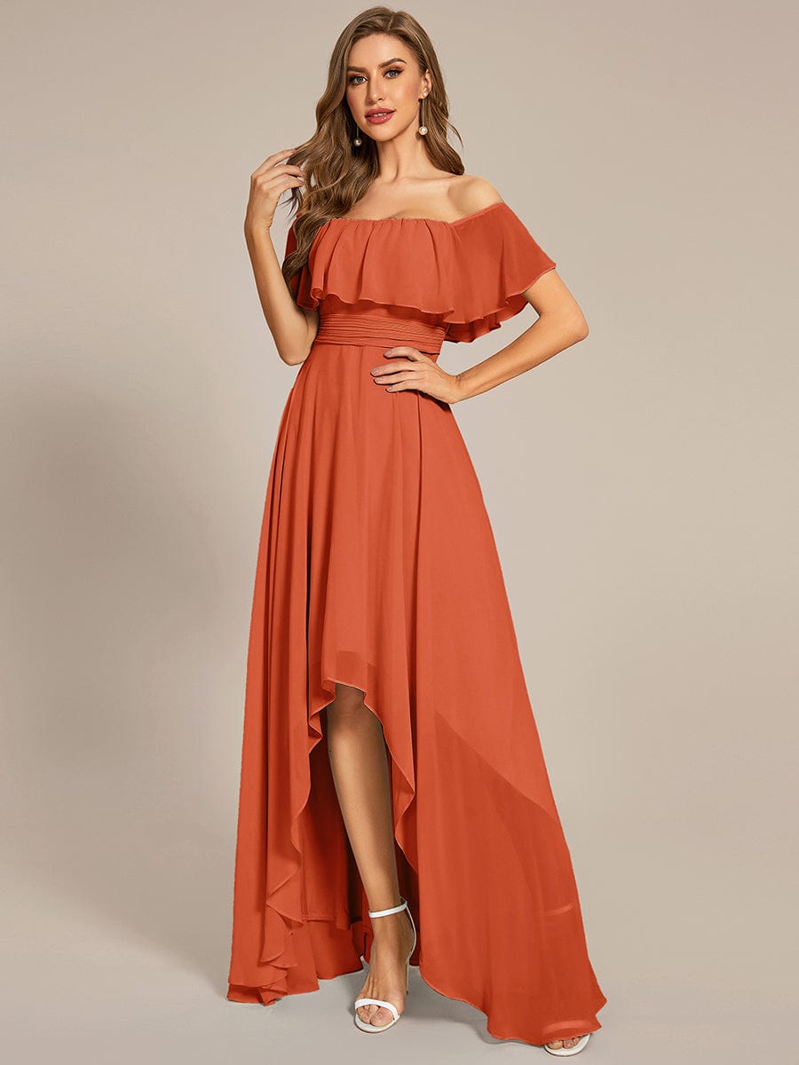 Chiffon Off-The-Shoulder High Low Bridesmaid Dress