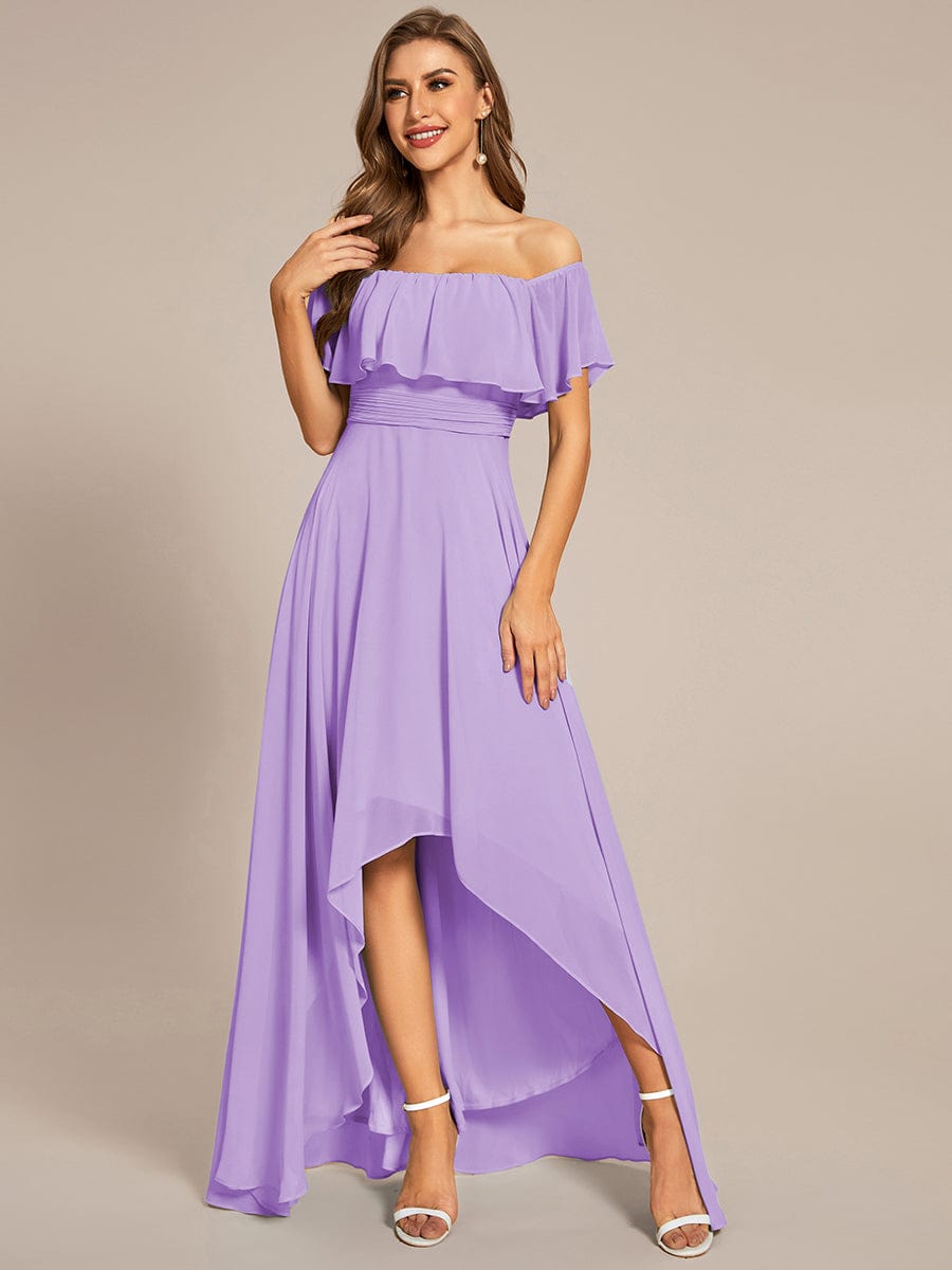 Chiffon Off-The-Shoulder High Low Bridesmaid Dress