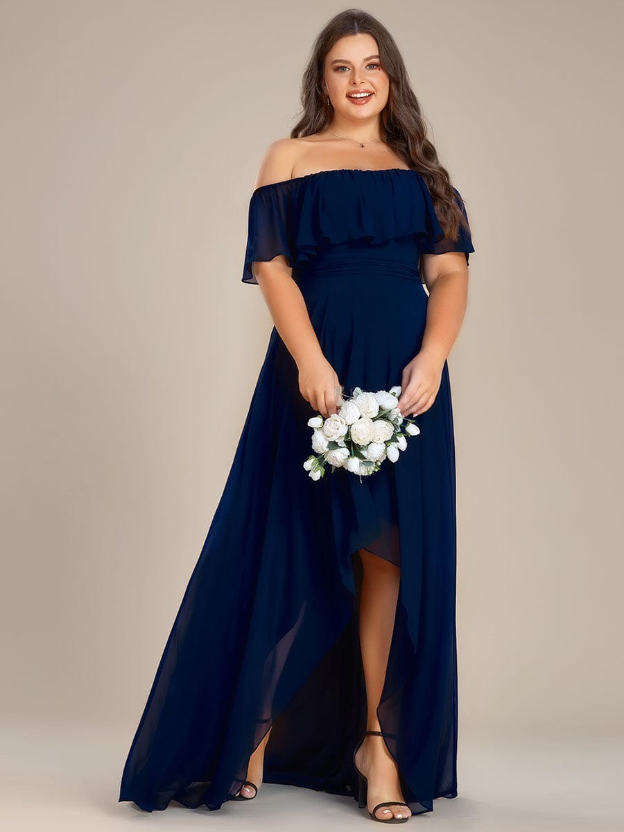 Plus Size Flowy Chiffon High-Low Off The Shoulder Bridesmaid Dress